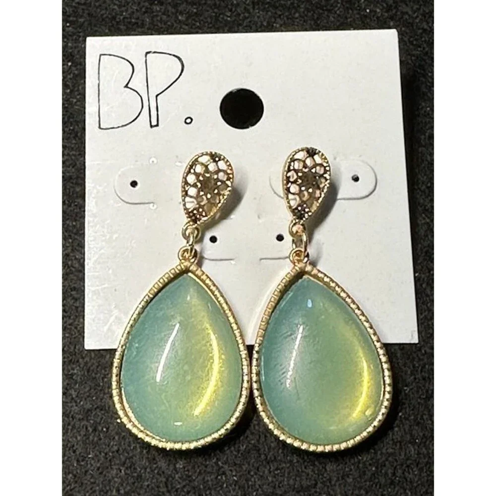BP. Large Mint Green Teardrop Statement Earrings Gold Filigree NWT New Boho